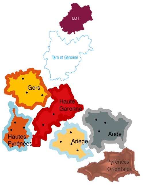 Carte des départements de l'Occitanie